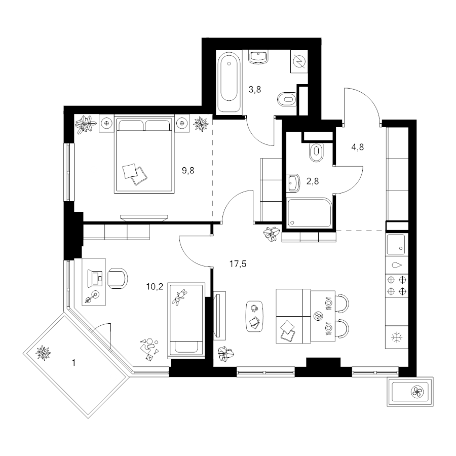 3 ккв (Евро) 54,6 м²