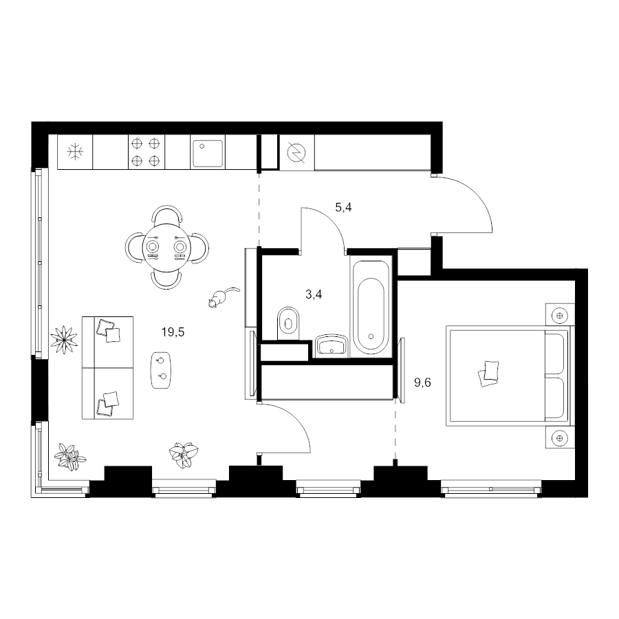 2 ккв (Евро) 41,9 м²