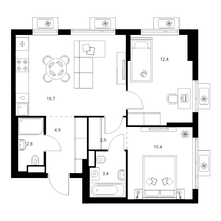3 ккв (Евро) 56,2 м²