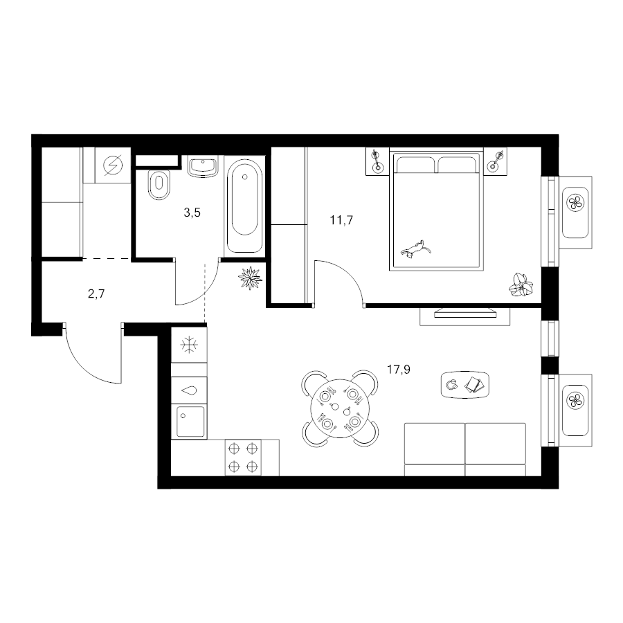 2 ккв (Евро) 38,5 м²