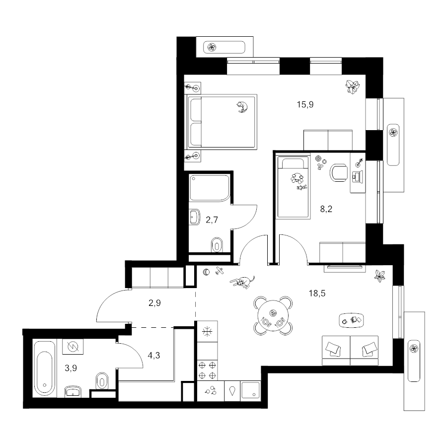 3 ккв (Евро) 56,4 м²