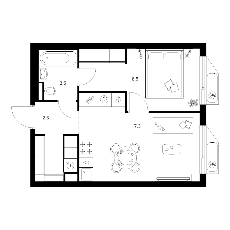 2 ккв (Евро) 39,1 м²