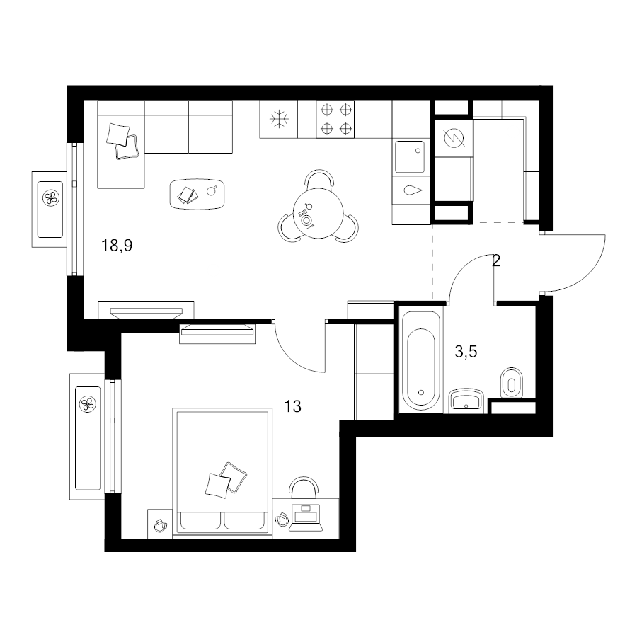 2 ккв (Евро) 40,2 м²