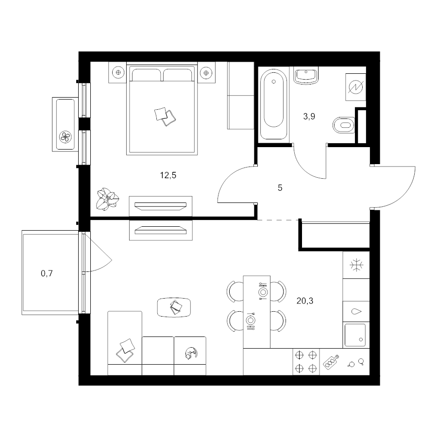 2 ккв (Евро) 42,4 м²