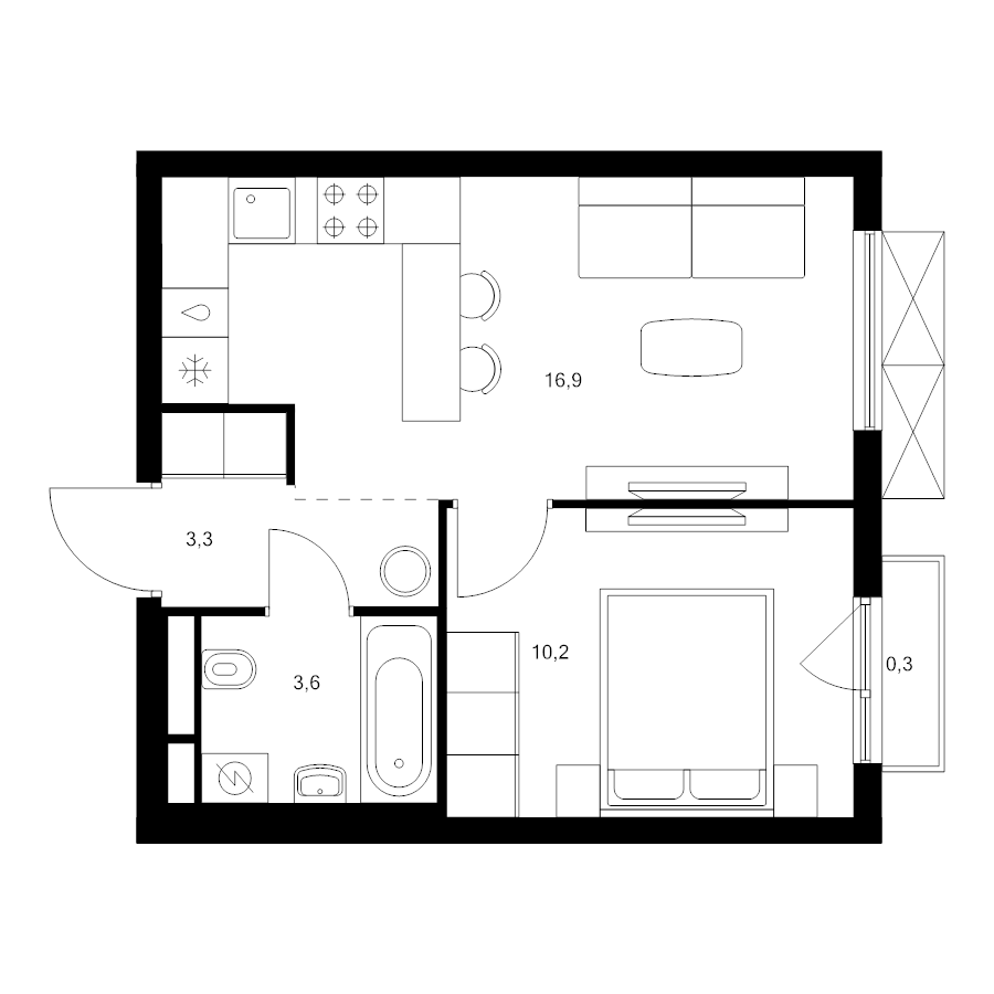 2 ккв (Евро) 34,3 м²