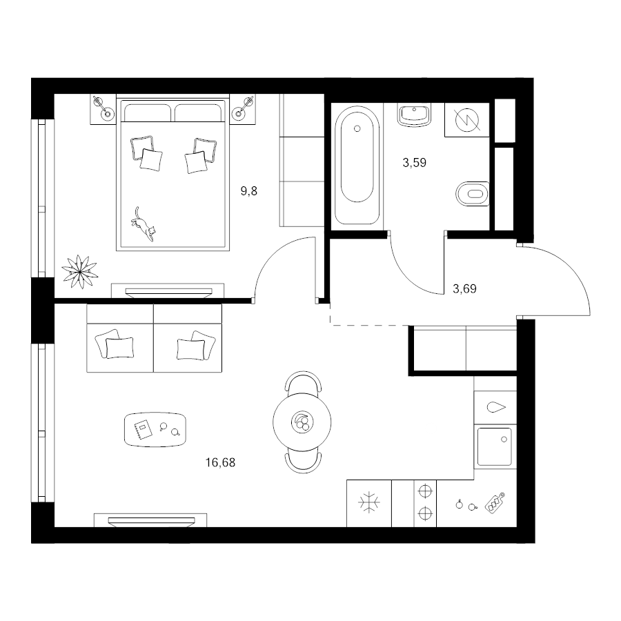 2 ккв (Евро) 33,8 м²