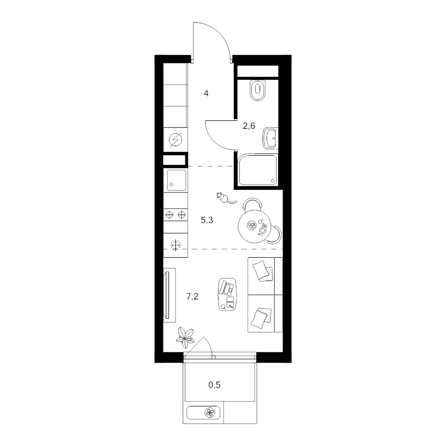 Студия 19,6 м²