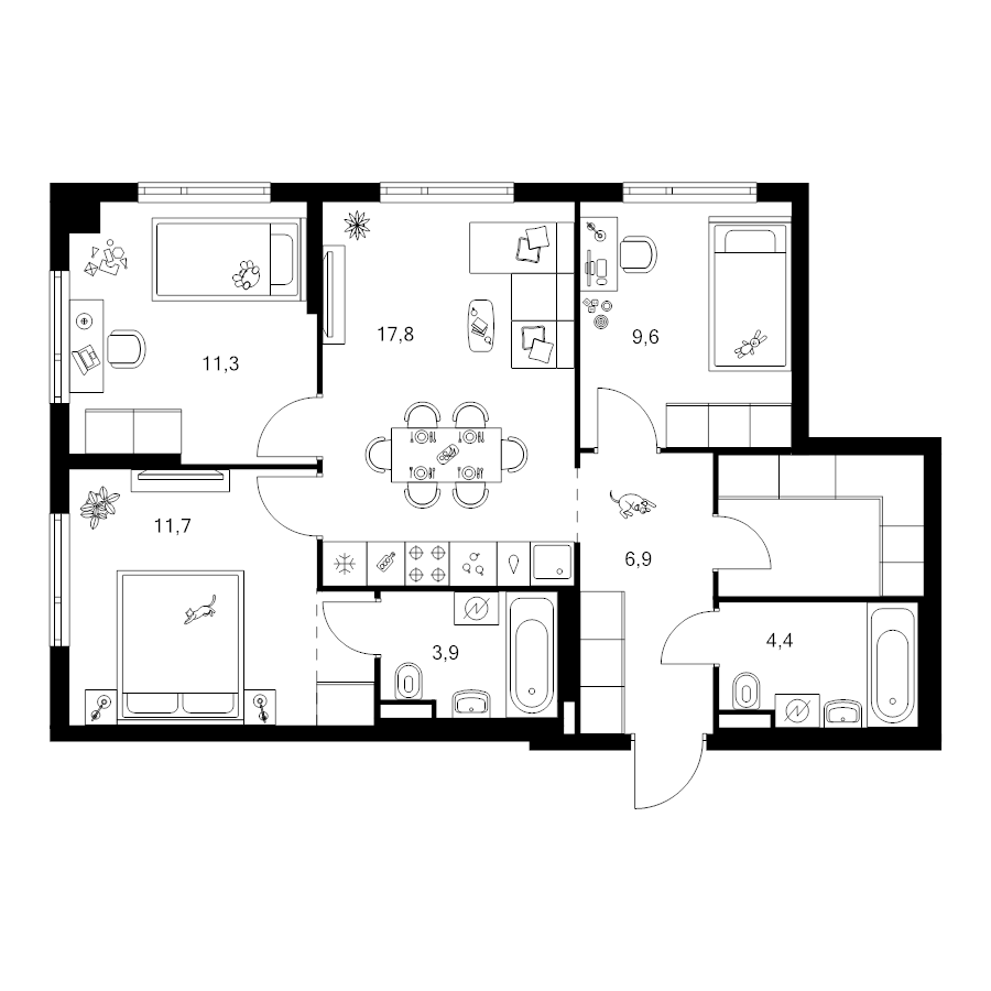 4 ккв (Евро) 72,4 м²