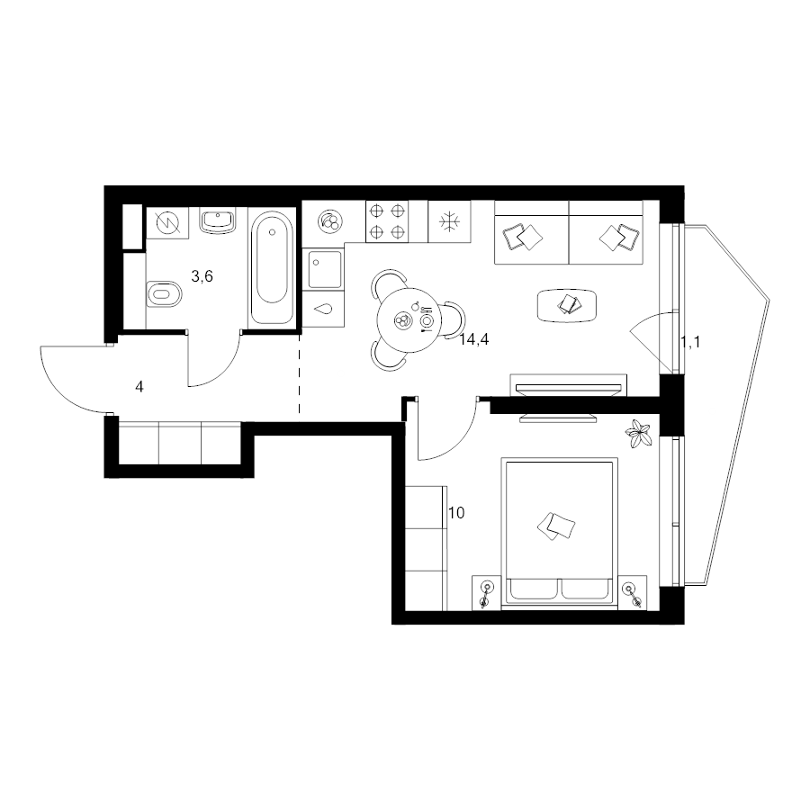 1 ккв 32,6 м²