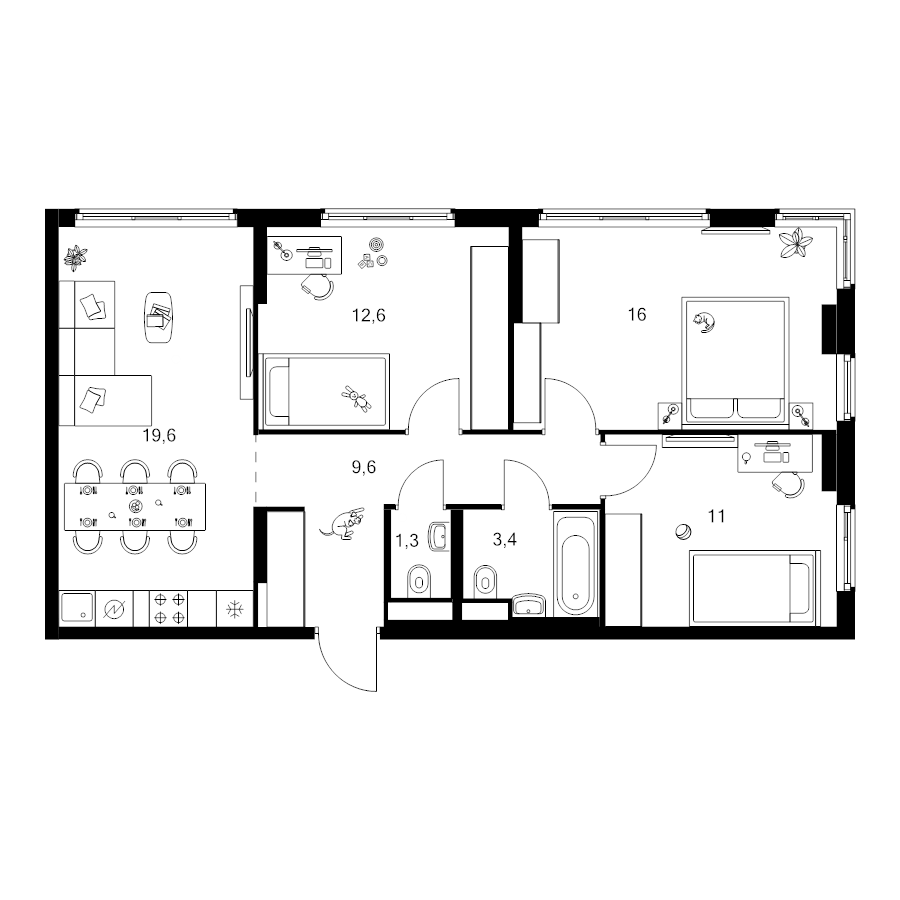 4 ккв (Евро) 73,5 м²