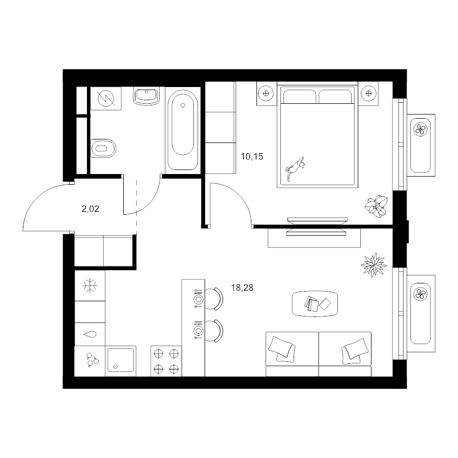 2 ккв (Евро) 34,1 м²