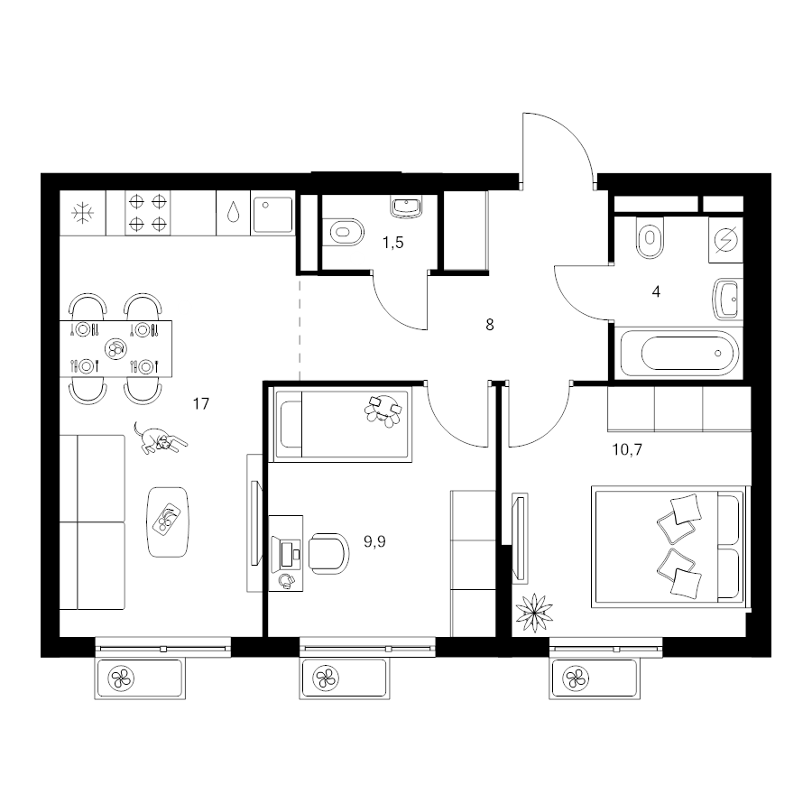 3 ккв (Евро) 51,1 м²
