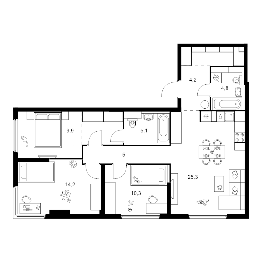 4 ккв (Евро) 87,1 м²
