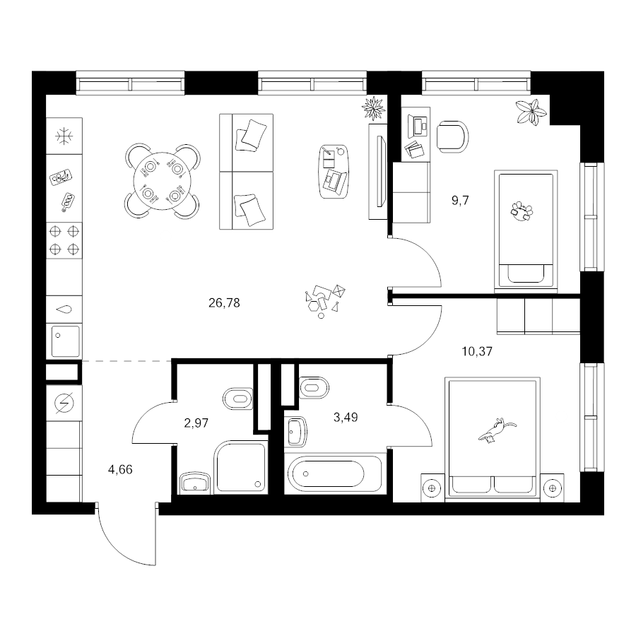 3 ккв (Евро) 56,2 м²