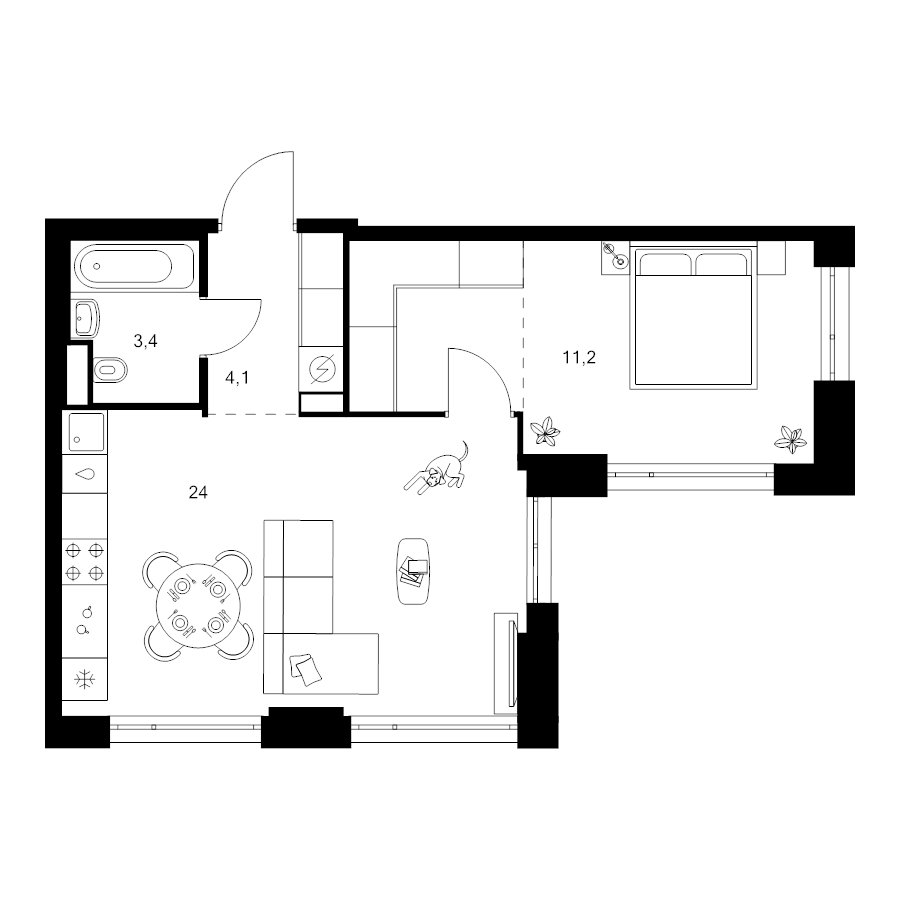 2 ккв (Евро) 47,9 м²