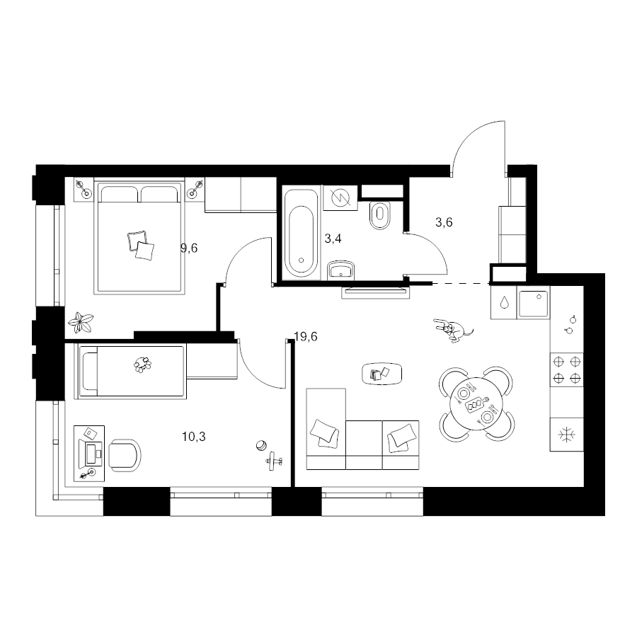 3 ккв (Евро) 46,5 м²