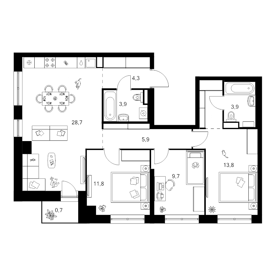 4 ккв (Евро) 85,9 м²