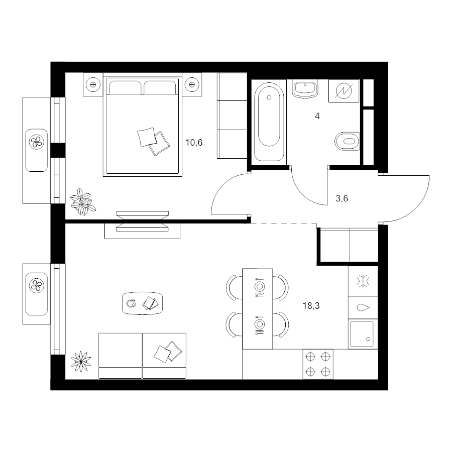 2 ккв (Евро) 36,5 м²