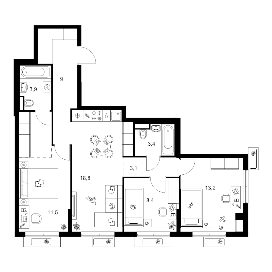 4 ккв (Евро) 75,6 м²