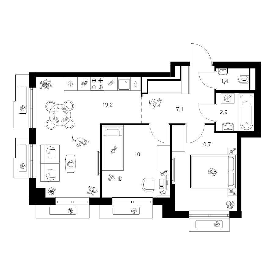 3 ккв (Евро) 51,3 м²