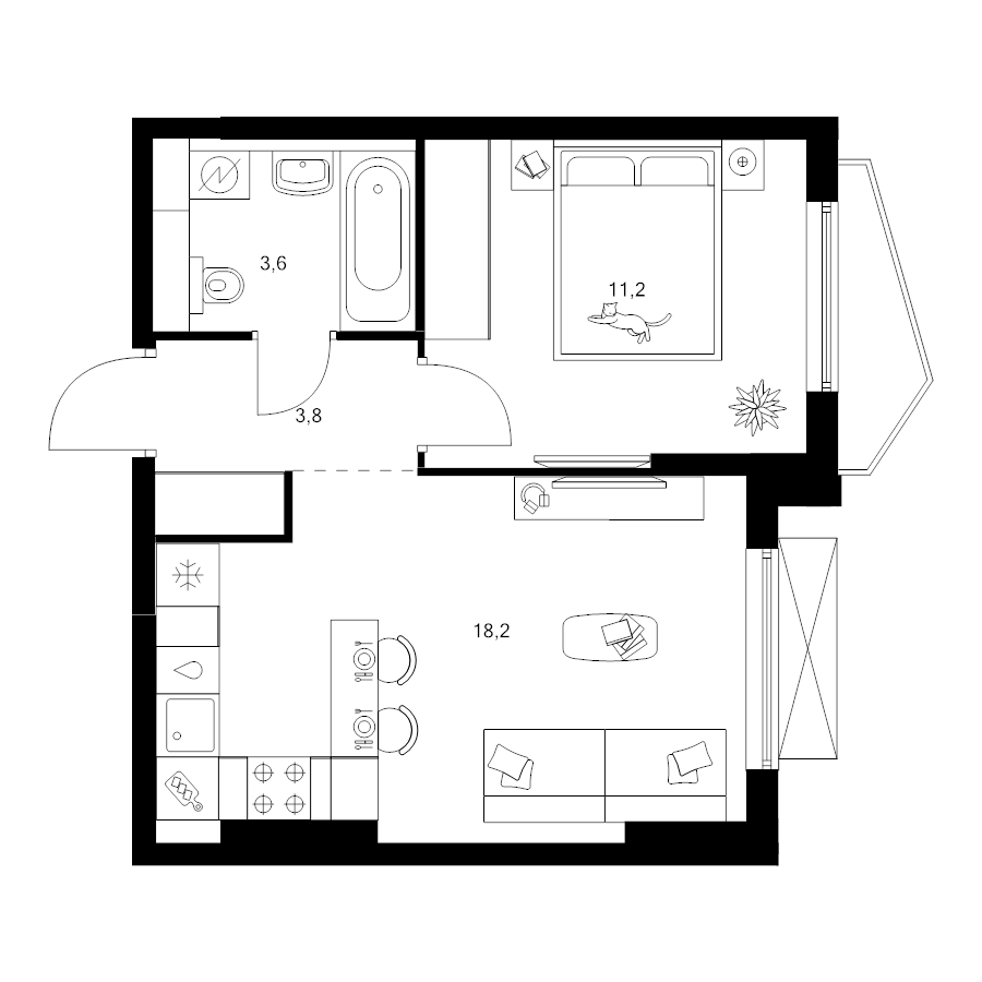 2 ккв (Евро) 36,8 м²