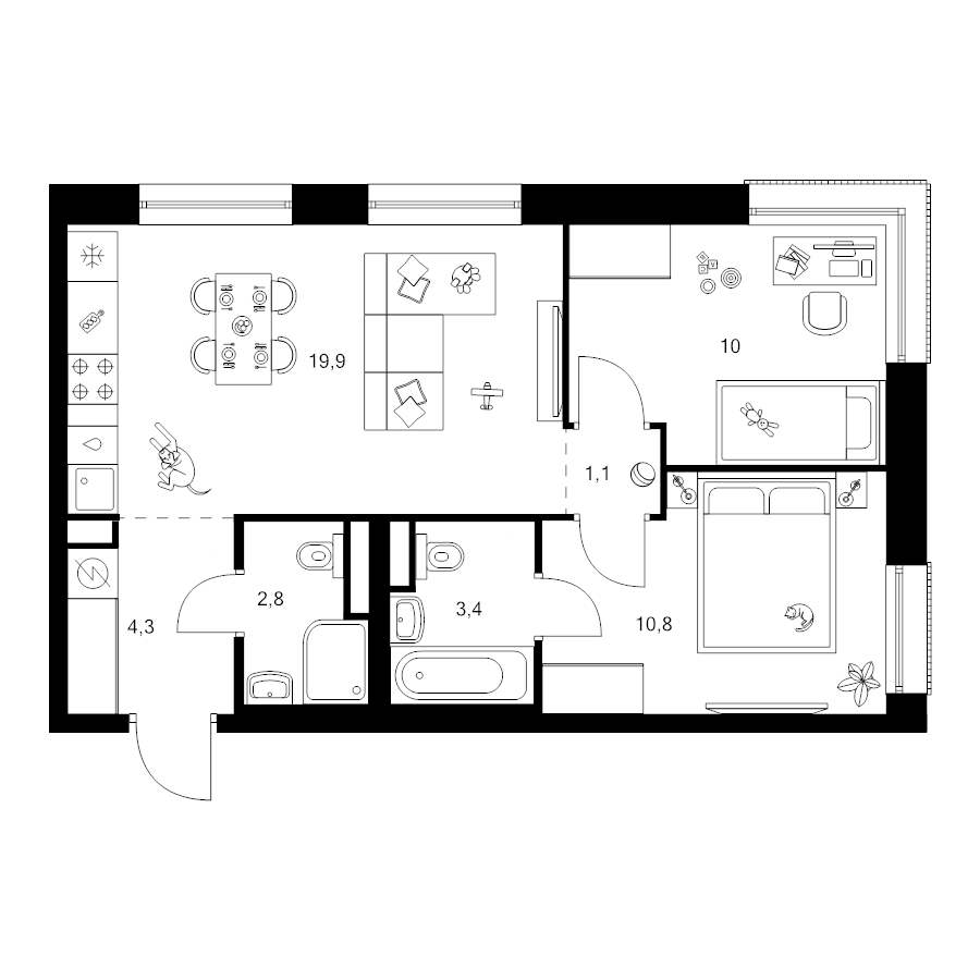 3 ккв (Евро) 52,3 м²