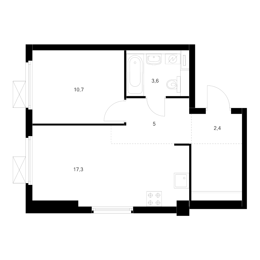 2 ккв (Евро) 42,8 м²