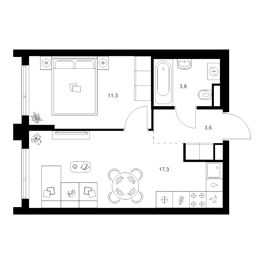 2 ккв (Евро) 36 м²