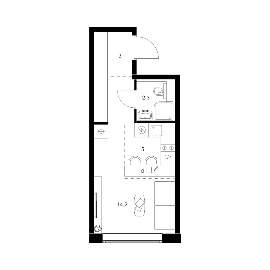 Студия 24,5 м²