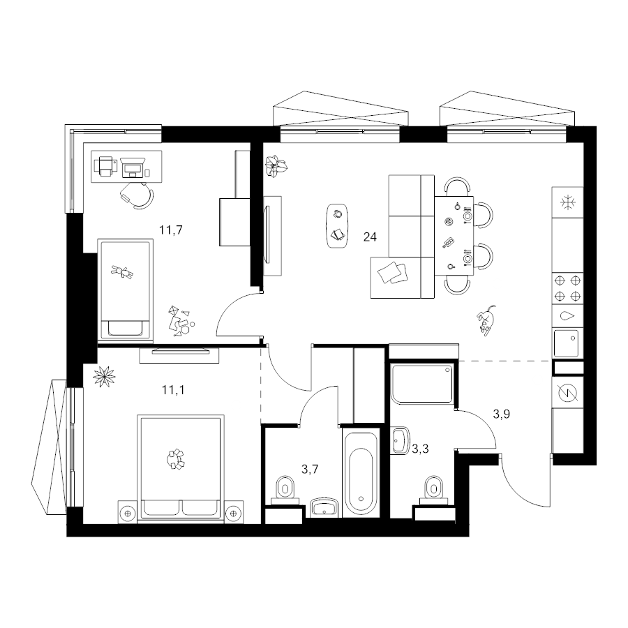 3 ккв (Евро) 61 м²