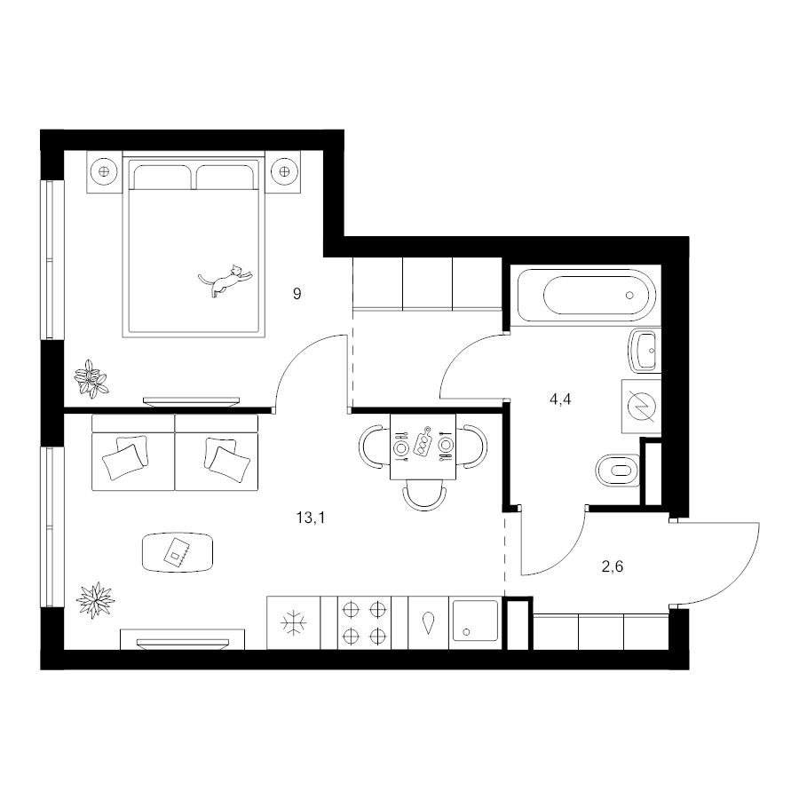 1 ккв 31,9 м²