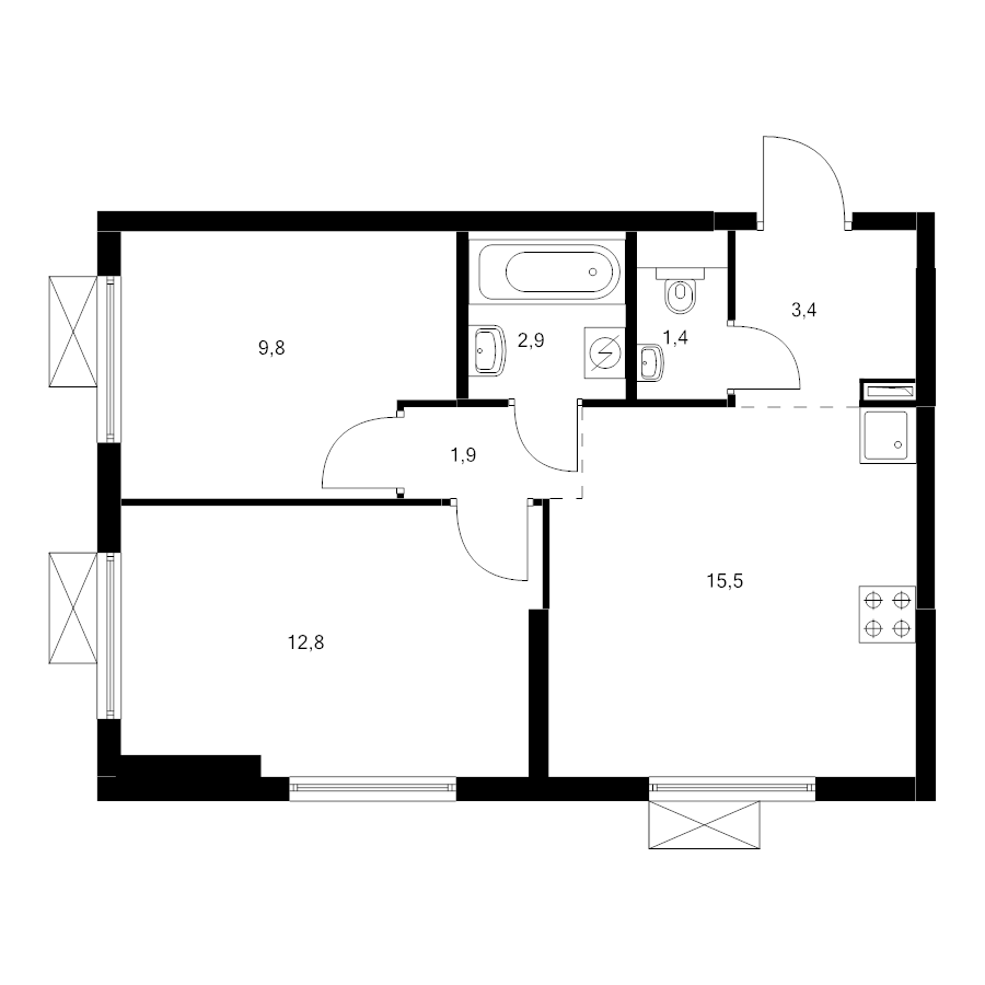 3 ккв (Евро) 47,1 м²