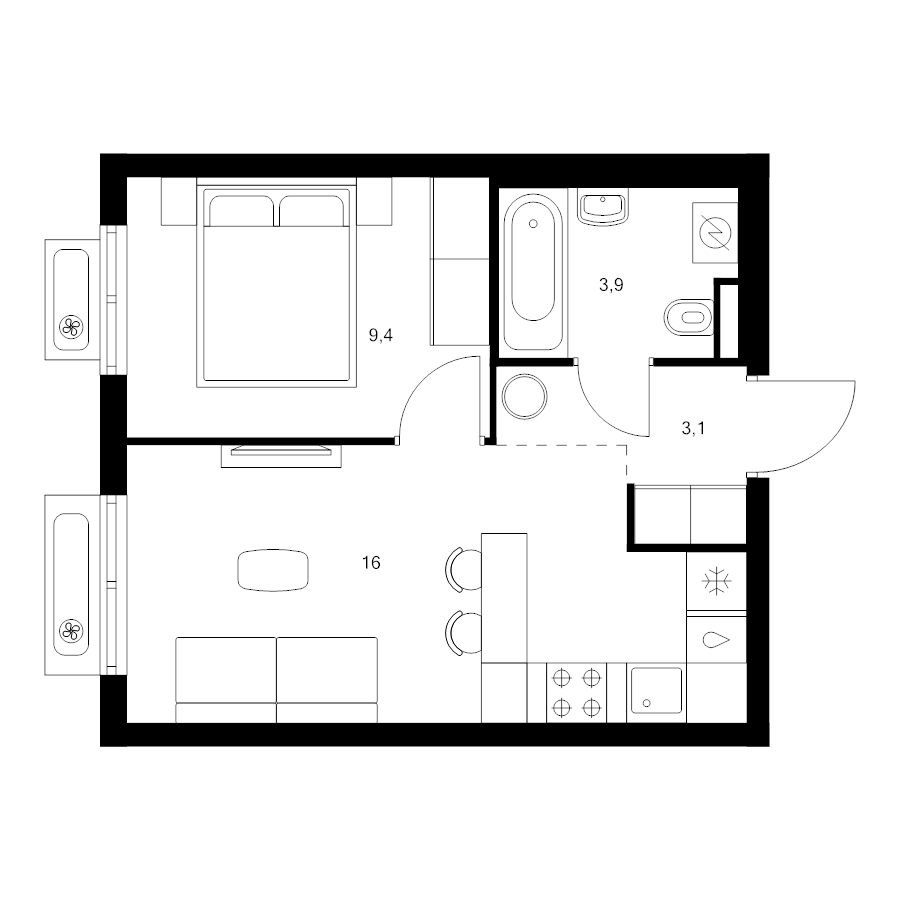 2 ккв (Евро) 32,4 м²
