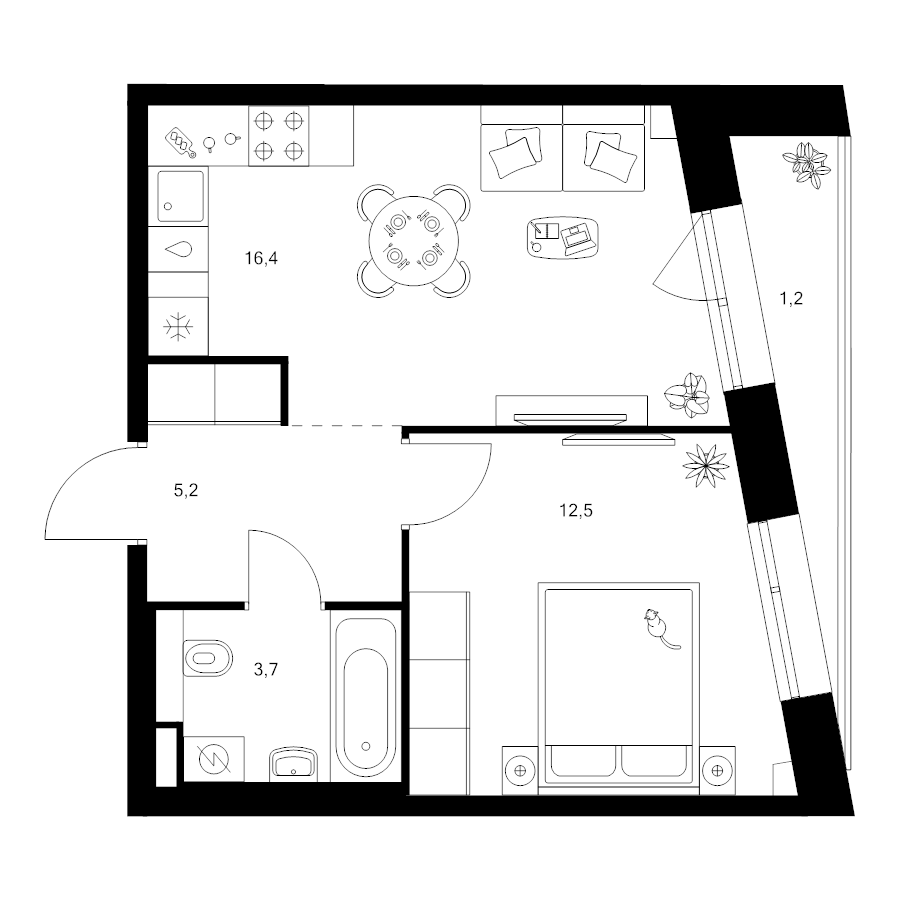 2 ккв (Евро) 39 м²