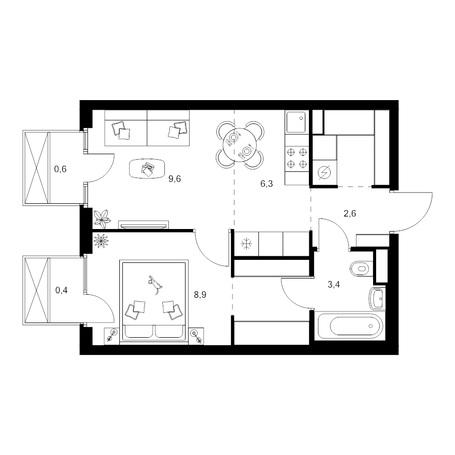 2 ккв (Евро) 38,6 м²