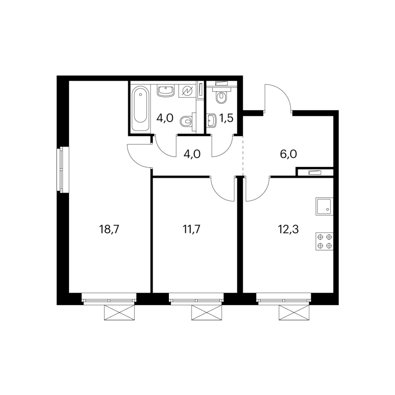2 ккв 57,7 м²
