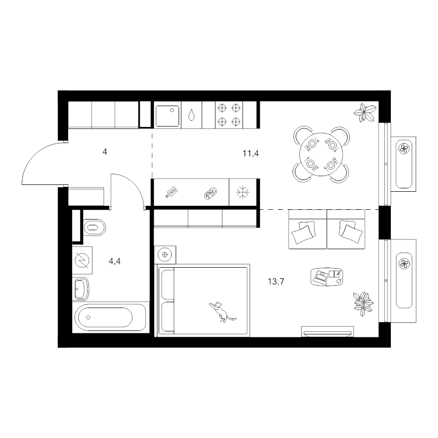 1 ккв 33,5 м²