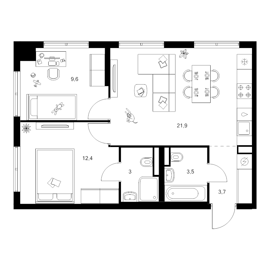 3 ккв (Евро) 54,1 м²