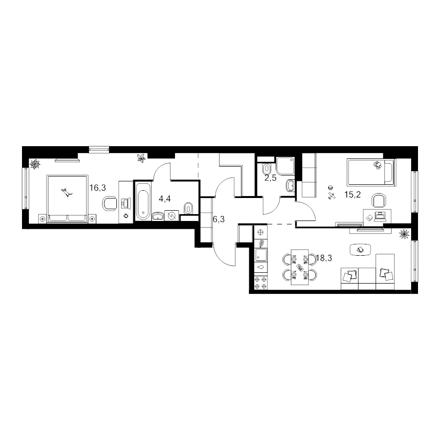 3 ккв (Евро) 67,8 м²