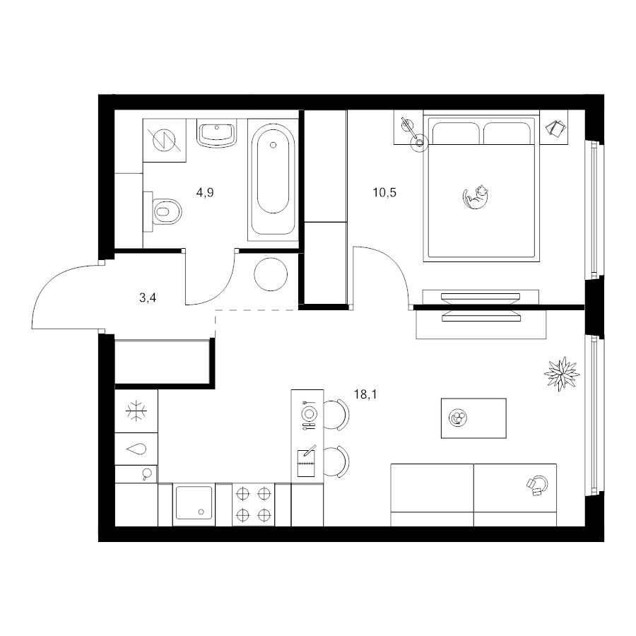 2 ккв (Евро) 36,9 м²
