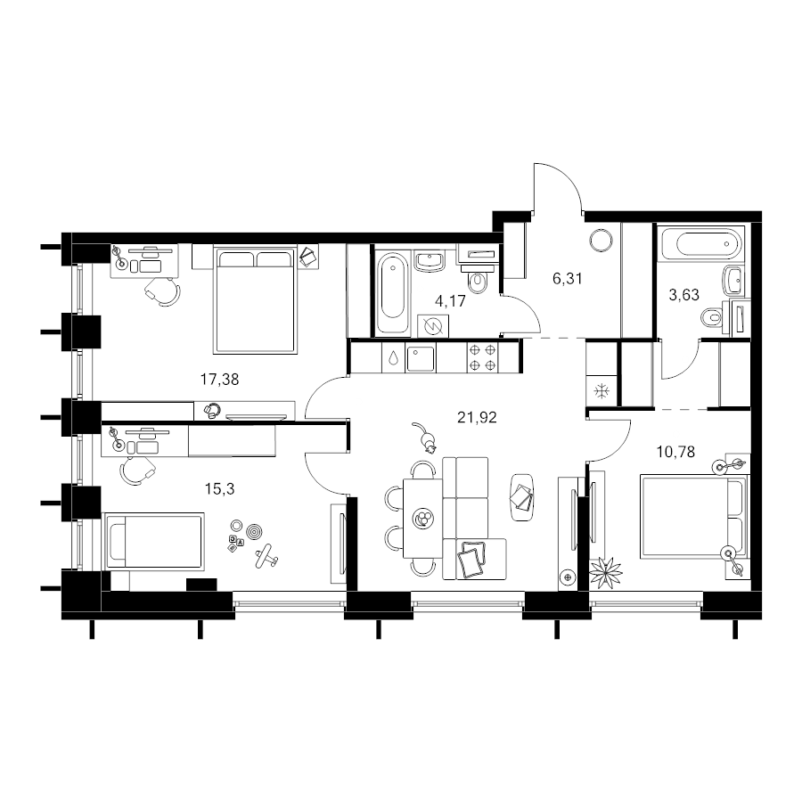 4 ккв (Евро) 82,7 м²