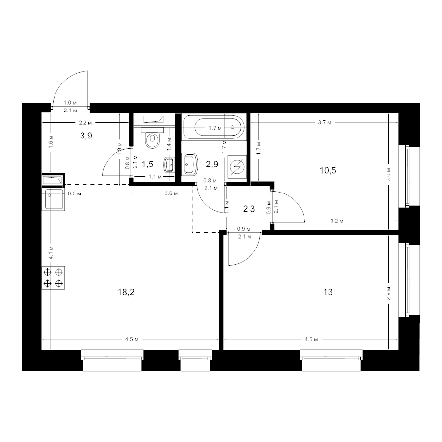 3 ккв (Евро) 52,3 м²