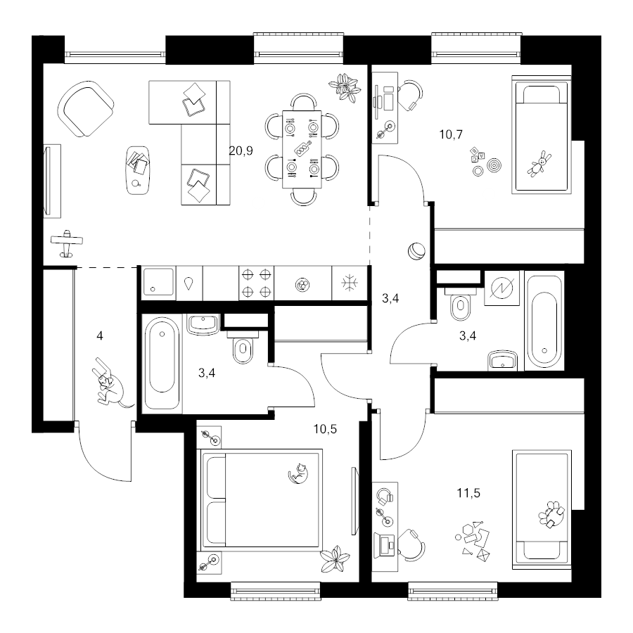 4 ккв (Евро) 67,8 м²