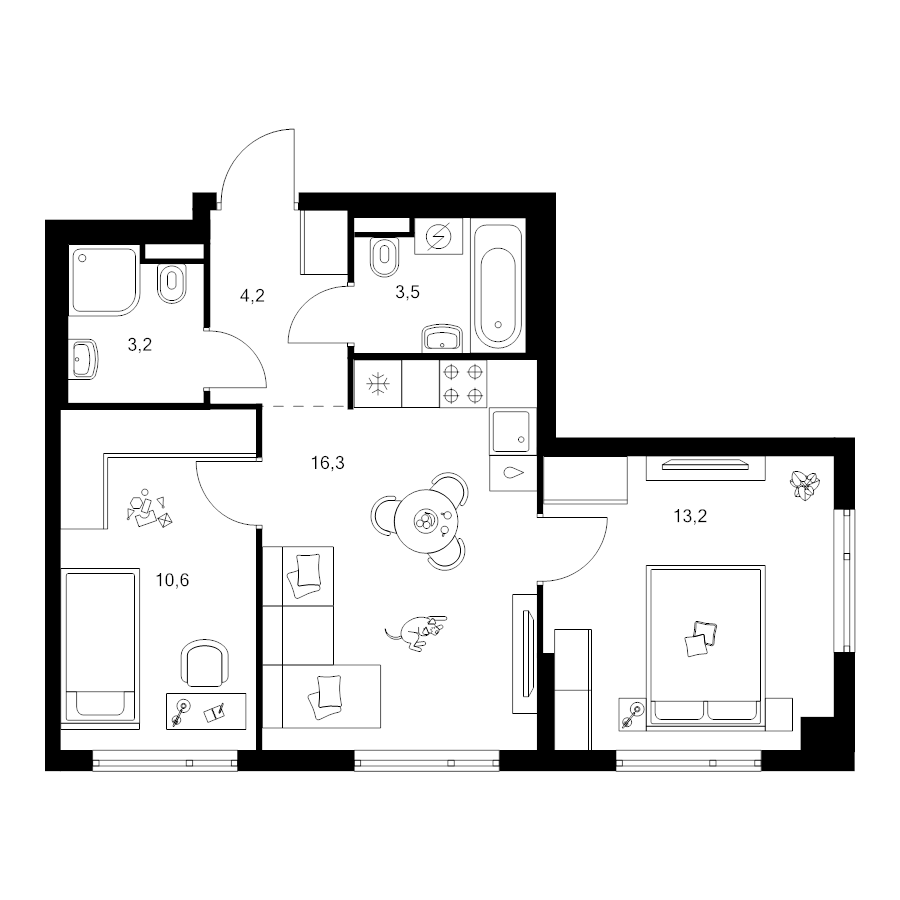 3 ккв (Евро) 51 м²