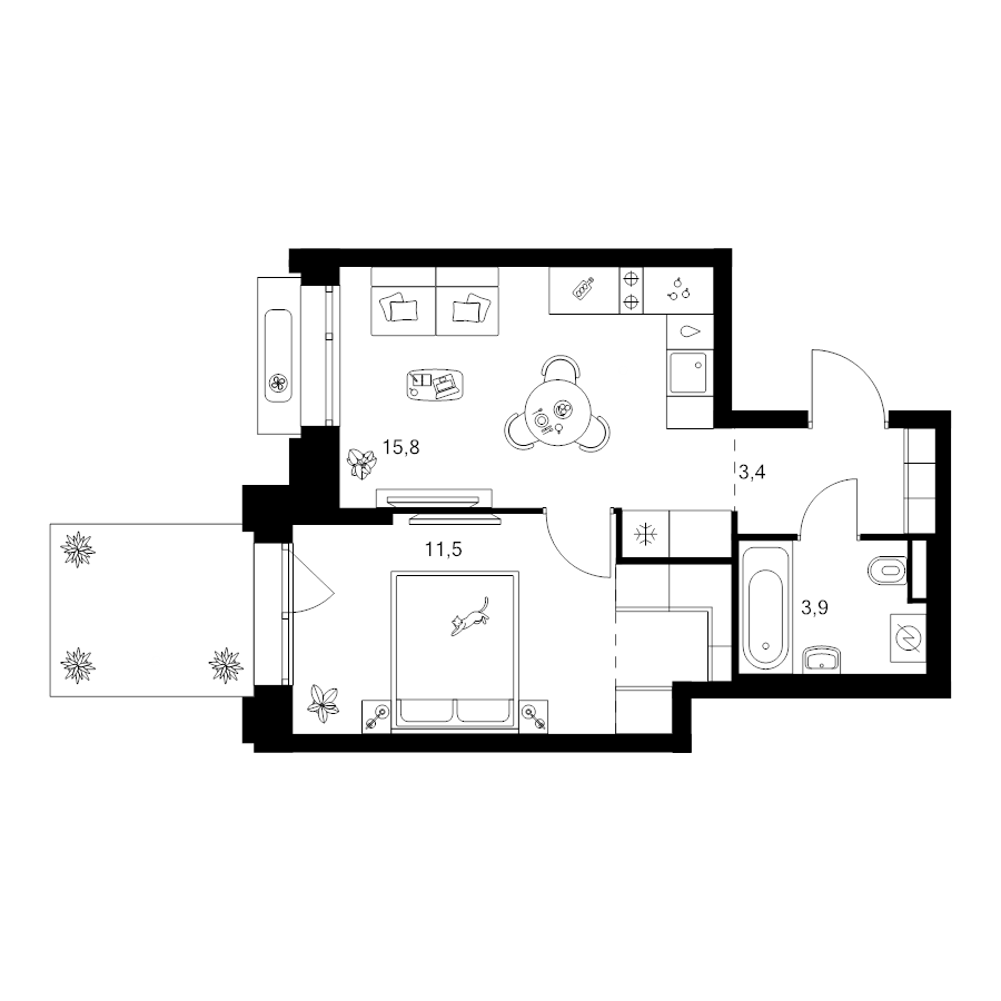 2 ккв (Евро) 39 м²