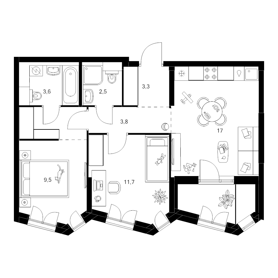 3 ккв (Евро) 57,1 м²