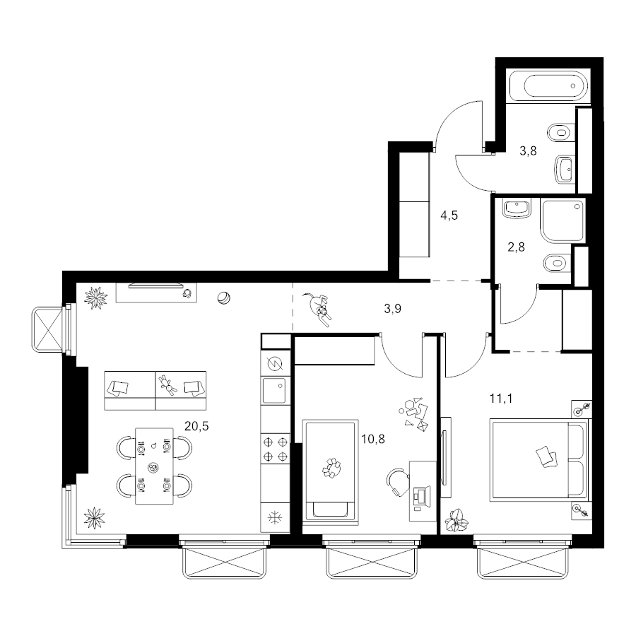 3 ккв (Евро) 59,7 м²