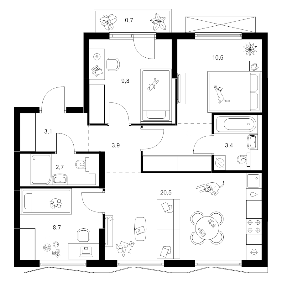 4 ккв (Евро) 68,2 м²