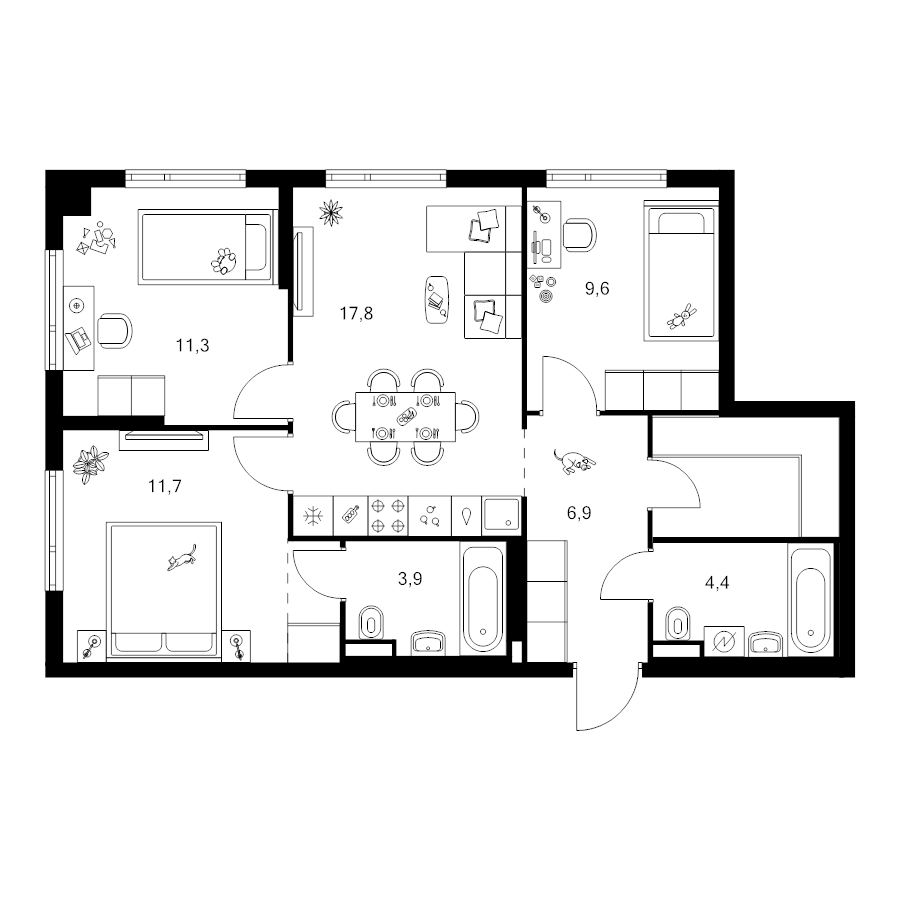 4 ккв (Евро) 72,4 м²