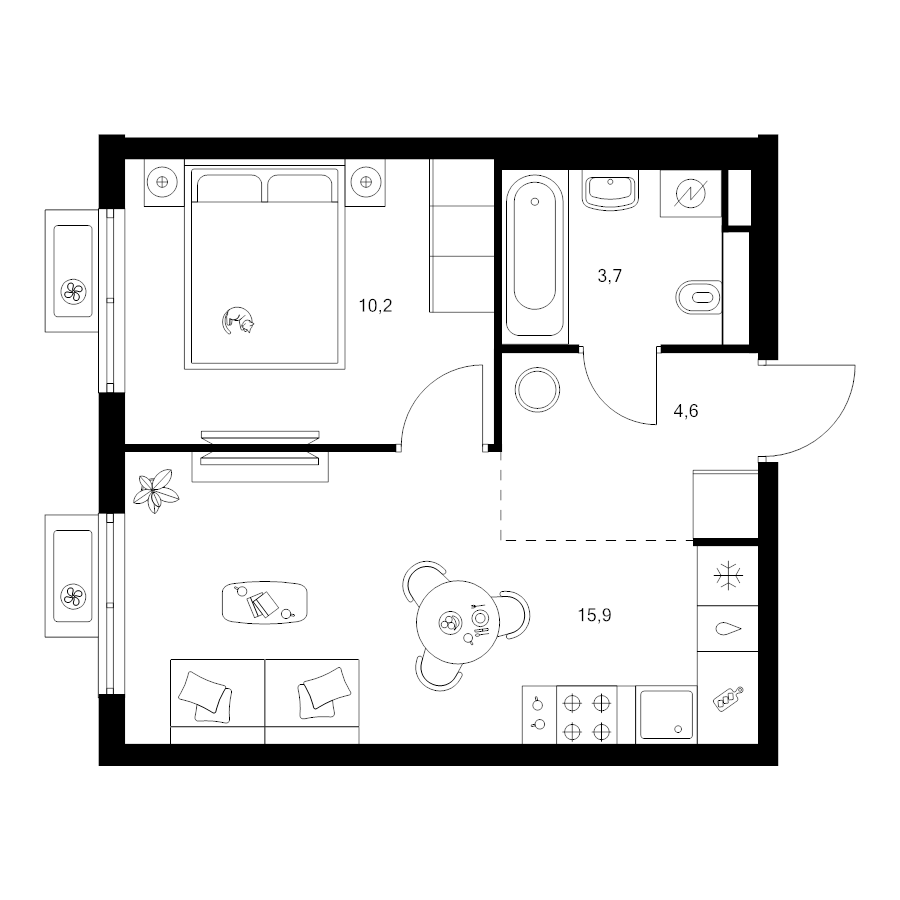 2 ккв (Евро) 34,4 м²